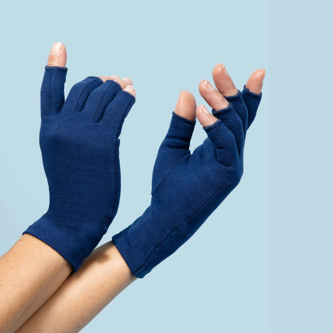 Compression gloves shown in blue
